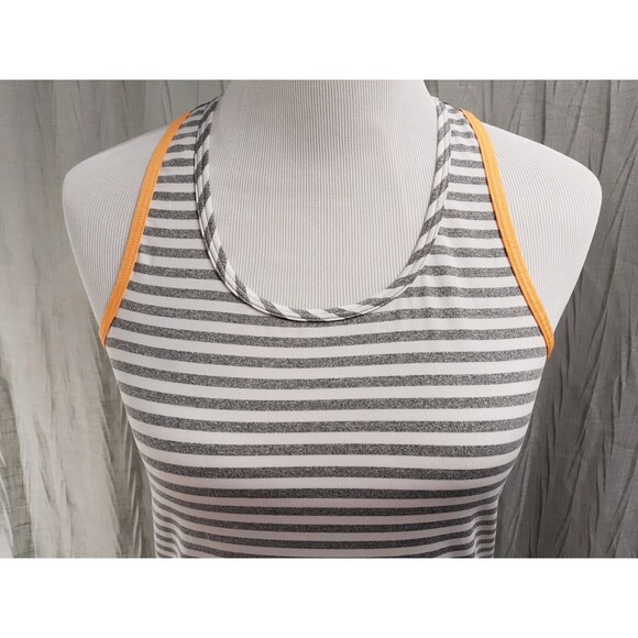 MPG Womens Active Tank Top Shirt Hi-Low Gray White Stripes w Orange Trim Size M - Picture 3 of 11